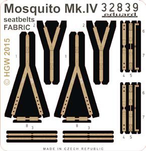 Detailset Mosquito MKIV Seatbelts (Fabric) (Hong Kong Models) E32-839