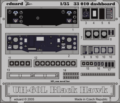 Detailset Dashboard UH60L Blackhawk (Italeri / Academy) E33-010