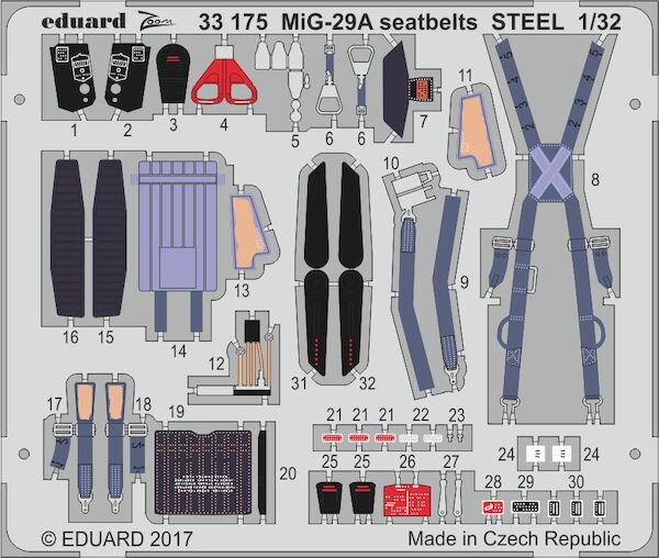 Detailset Mikoyan MiG29A Fulcrum Seatbelts -STEEL- (Trumpeter)  E33-175