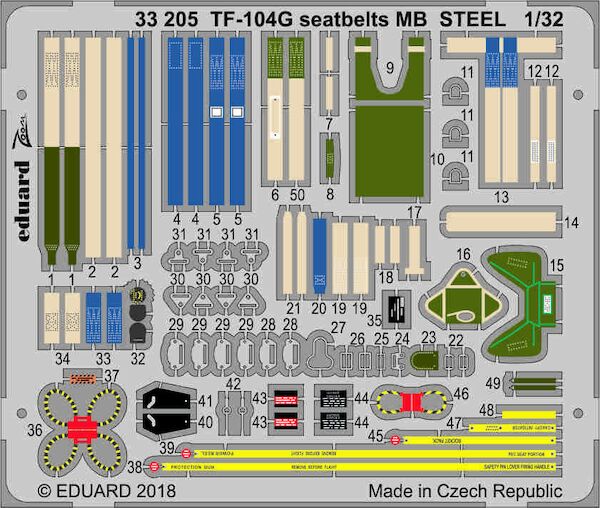 Detailset Lockheed TF104G Starfighter Seatbelts - steel- for MB Seats (Italeri) E33-205