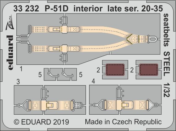 Detailset P51D Mustang Interior late srs 20-35 Seatbelts (Tamiya) E33-232