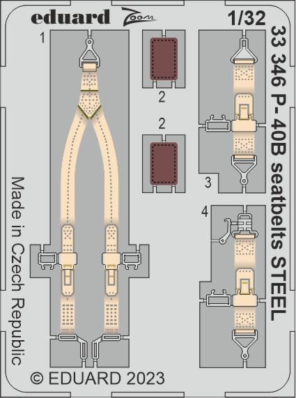 Detailset Curtiss P40B Seatbelts (Great Wall Hobby) E33-346