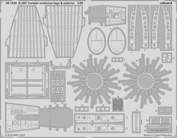 Detailset Douglas B-26C Invader undercarriage & exterior  (ICM)  E48-1029