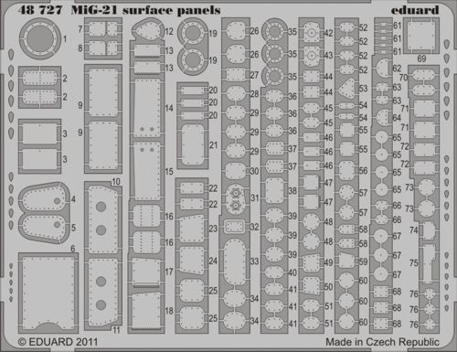 Detailset Mikoyan MiG21 Fishbed Surface Panels Self adhesive (Eduard)  E48-727