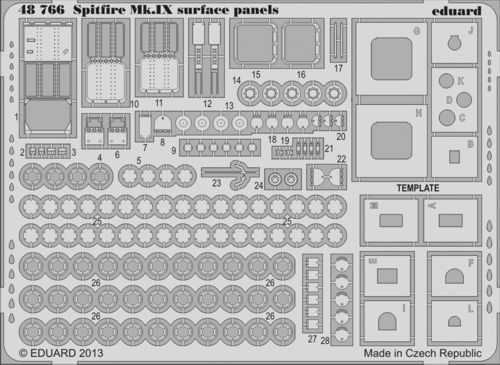 Detailset Supermarine Spitfire MKIXc Surface Panels (Eduard)  E48-766
