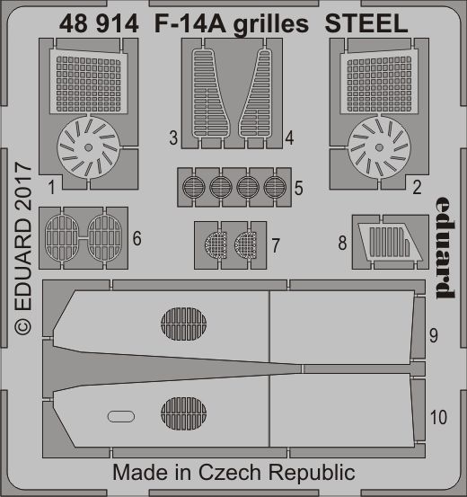Detailset F14A Tomcat grilles -Steel- (Tamiya)  E48-914