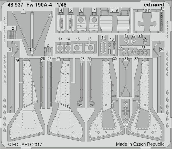 Detailset Focke Wulf FW190A-4 exterior detail parts (Eduard)  E48-937