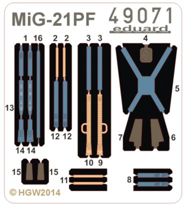 Detailset MiG21PF Fishbed Seatbelts FABRIC E49-071