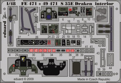 Detailset Saab S35E Draken Interior - Self Adhesive (Hasegawa)  E49-471