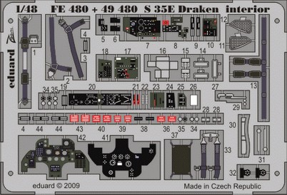 Detailset Saab RF35 Draken Interior - Self Adhesive (Hasegawa) E49-480