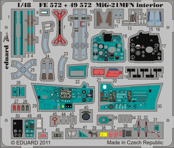 Detailset Mikoyan MiG21MFN Interior Self Adhesive (Eduard)  E49-572