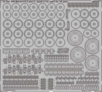 Detailset USS Hornet CV8 Part 5 - AA Quad and 5 inch guns (Merit)  E53-132