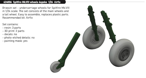 Spiftire MKVIII wheels 4 spoke (Airfix)  e624006