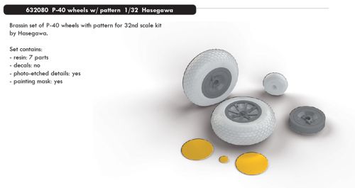 Curtiss P40 Warhawk Wheels with Pattern (Hasegawa) E632080