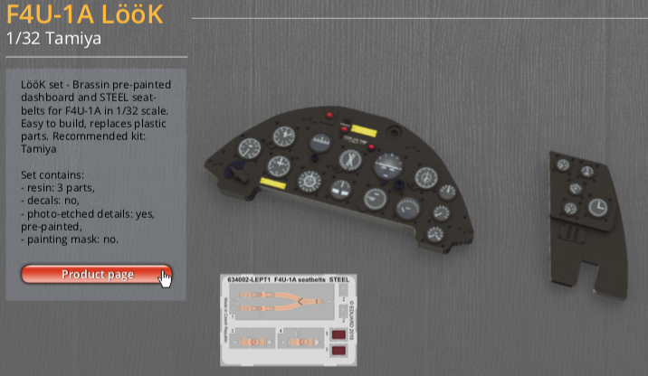 Eduard 1/32 Brassin LööK F4U-1A pre-painted dashboard and PE for Tamiya - 634002 Eduard 1/32 Brassin LööK F4U-1A pre-painted dashboard and PE for Tamiya - 634002