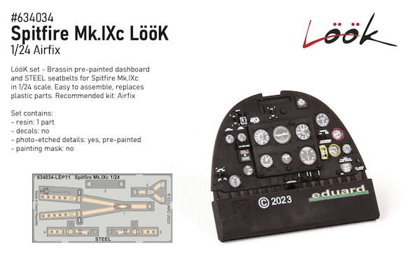 Supermarine Spitfire MKIXcv Löök Instrument Panel and seatbelts (Airfix) E634034