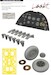 Spitfire MKIXc Löök plus Instrument Panel and seatbelts, Fishtail exhaust, wheels 5 spoke and TFace masing set (Airfix) E634036
