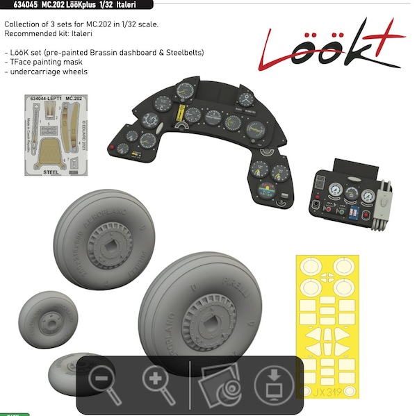 Macchi MC202 Löök+ Instrument Panel and seatbelts, wheels and TFace mask (Trumpeter) E634045