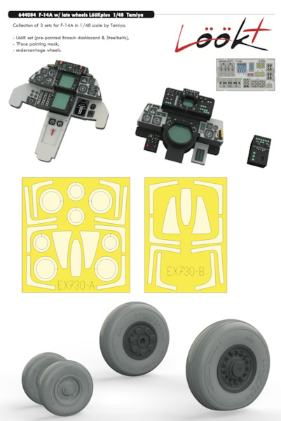 Grumman F14A Tomcat with Late wheels Löök Plus Instrument Panel, Ejection seat handles  and seatbelts (Tamiya)  E644084