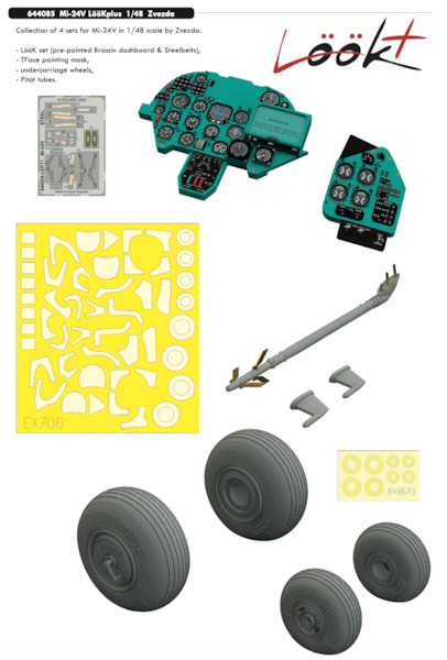 Mil Mi24V Hind  Lk Plus Instrument Panel and seatbelts, Wheels, Pitots and TFace mask (Zvezda)  E644085