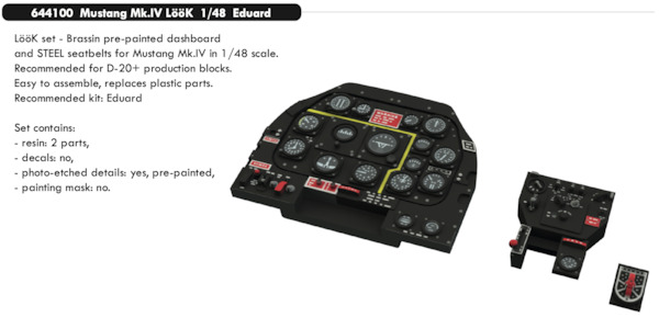 Mustang MKIV Löök Instrument Panel and seatbelts (Eduard)  E644100