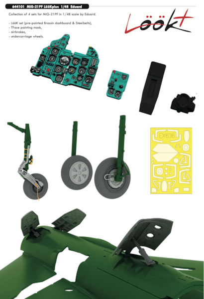 Mikoyan Mig21PF Fishbed  Löök Plus, (Instrument Panel, wheels, Airbrake, TFace Mask  and seatbelts (Eduard)  E644101
