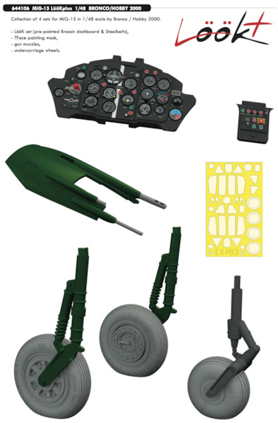 Mikoyan Mig15 Fagot Lk Plus, (Instrument Panel, wheels, TFace Mask  and Gun Barrels (Bronco/ Hobby 2000)  E644106