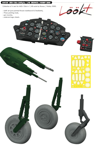 Mikoyan Mig15Bis Fagot Löök Plus, (Instrument Panel, wheels, TFace Mask and Gun Barrels (Bronco/ Hobby 2000) E644107