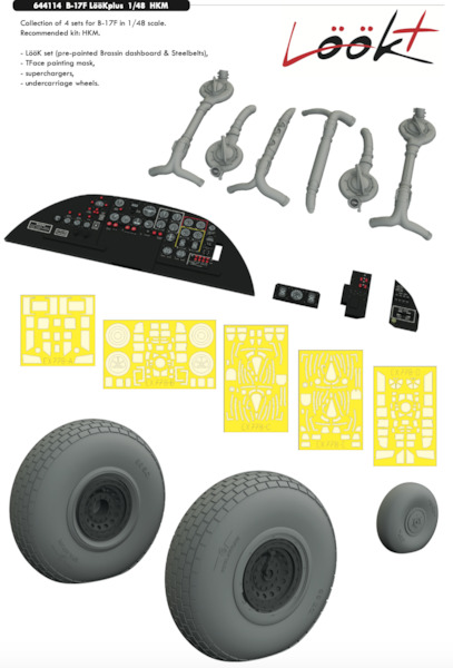Boeing B17F Flying Fortress  Lk plus Instrument Panel, Wheels, Superchargers, TFace mask and  and seatbelts (Eduard)  E644114
