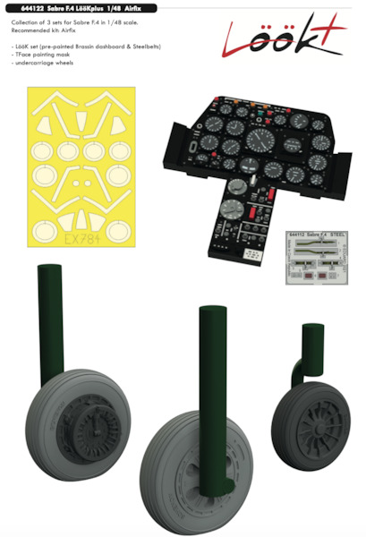 Sabre F4 Lk Plus Instrument Panel and seatbelts, Wheels and TFace Mask (Airfix)  E644122