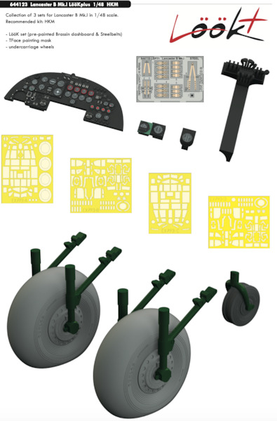 Lancaster B MkI Löök Plus Instrument Panel and seatbelts, Wheels and TFace Mask (Hong Kong Models)  E644123