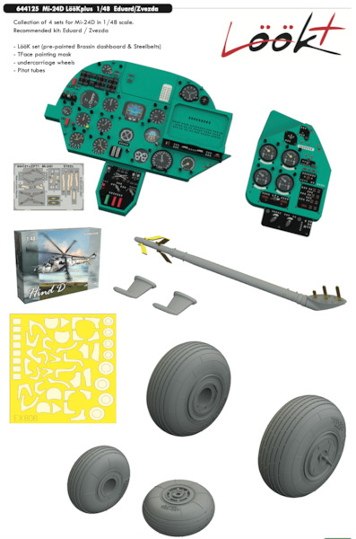 Mil Mi24D Hind  Lk Plus Instrument Panel and seatbelts, Wheels, Pitots and TFace Mask (Eduard/Zvezda)  E644125