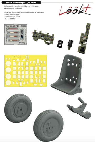 Mitsubishi A6M-2 Zero Löök+  Instrument Panel and seatbelts, wheels, seat and TFace mask  (Eduard)  E644134