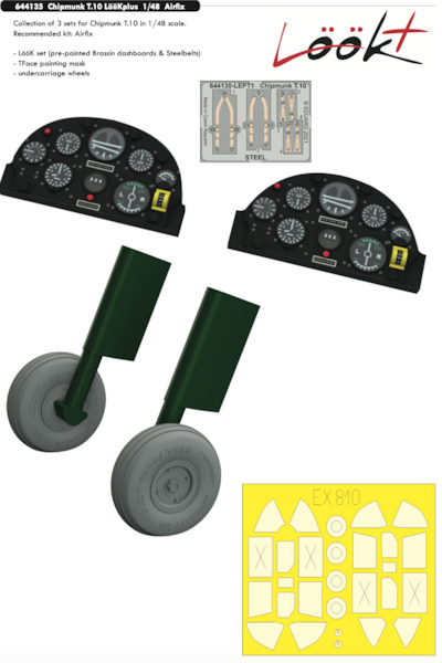 Chipmunk T10  Löök + Instrument Panel and seatbelts, Wheels and TFace Mask (Airfix)  E644135