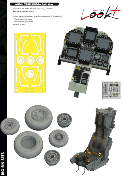 F/A18E Super Hornet Löök+ Instrument Panel and seatbelts, Seat, Wheels and TFace Mask (Mask) E644145