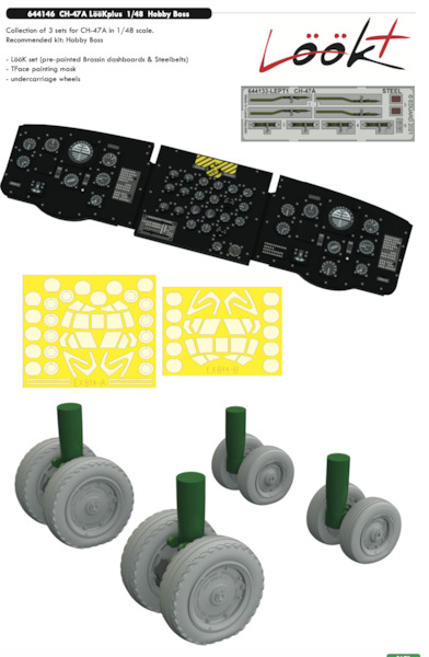 CH47C Chinook Lk Plus Instrument Panel and seatbelts, Wheels  and TFace Mask (Hobby Boss)x)  E644146