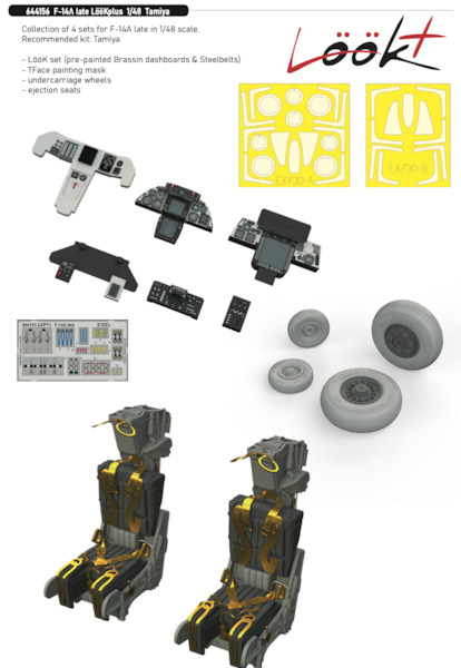 F14A Tomcat - Late-  Lk+ nstrument Panel and seatbelts, Wheels (late), Ejection Seats and TFace Mask (Tamiya)  E644156