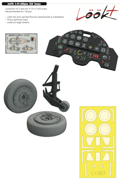 Douglas A1H Skyraider Löök + Instrument Panel, seatbelts, wheels and TFace mask (Tamiya) E644176