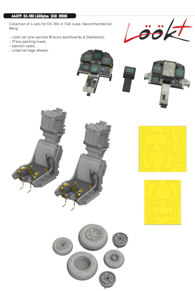 E18G Growler Lk + Instrument Panel and seatbelts, Ejection seats, Wheels and TFace Mask (MENG)  E644179