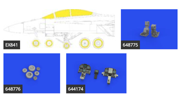 F/A18F Super Hornet  Lk + Instrument Panel and seatbelts, Ejection Seats, wheels, TFace Mask  (Tamiya)  E644183