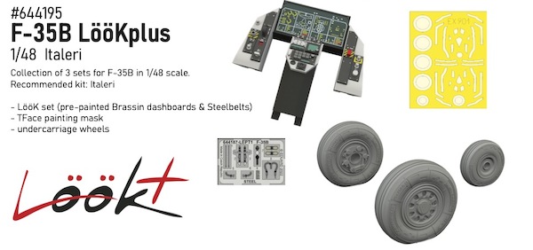 F35B Lightning II Lk plus Instrument Panel and seatbelts, wheels, and TFace mask (Italeri)  E644195