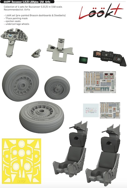 Buccaneer S2C/D Löök + Instrument Panel and seatbelts, Wheels, Ejection seats and TFace Mask  (Airfix)  E644199