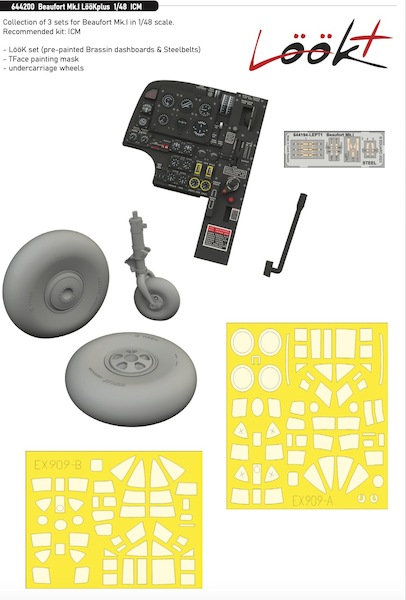 Bristol Beaufort Löök + Instrument Panel and seatbelts, Wheels and TFace Mask (ICM) E644200