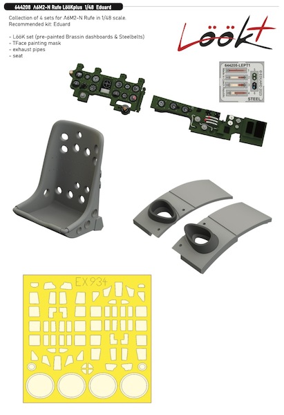 A6M2-N Rufe Löök + Instrument Panel and seatbelts, seat, exhaust and TFace mask (Eduard) E644208