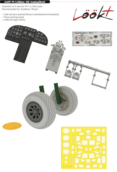 PV1 Ventura Lk + Instrument Panel and seatbelts, Wheels and TFace mask (Revell/Academy)  E644219