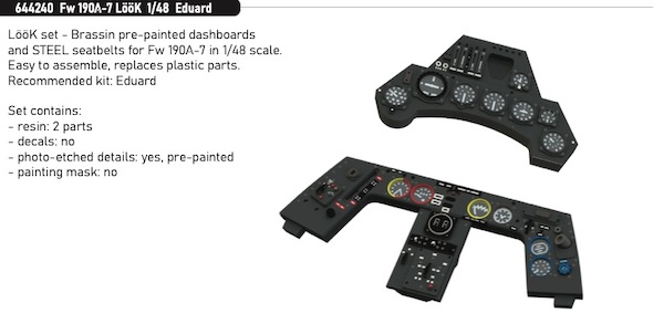 Focke Wulf FW190A-7  Lk Instrument Panel and seatbelts (Eduard)  E644240