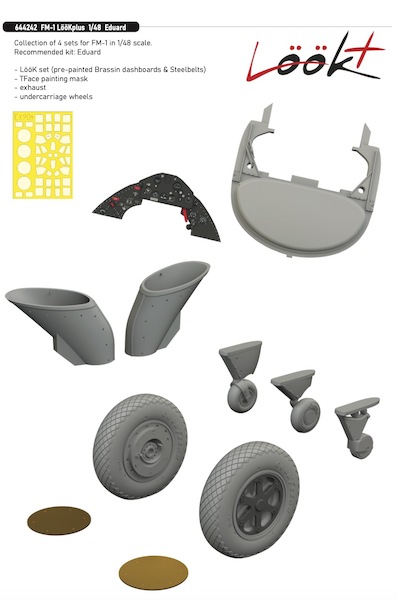 Grumman FM1 Wildcat Löök + Instrument Panel and seatbelts, Wheels, Exhaust and TFace Mask (Eduard) E644242