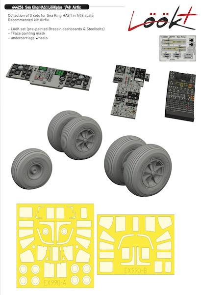 Westland Sea King HAS.1 Lk + Instrument Panel and seatbelts, Wheels and  TFace Mask (Airfix)  E644256