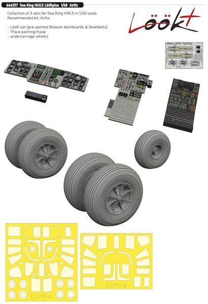 Westland Sea King HAS.5 Löök + Instrument Panel and seatbelts, Wheels and TFace Mask (Airfix) E644257