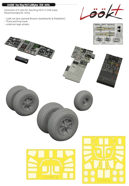 Westland Sea King HU.5 Löök + Instrument Panel and seatbelts, Wheels and TFace Mask (Airfix) E644260